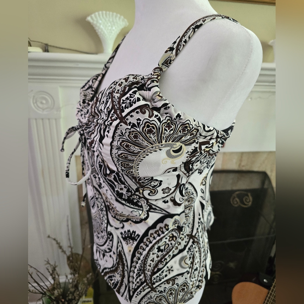 Lands' End Black and White Paisley Swim Top - Picture 2 of 6